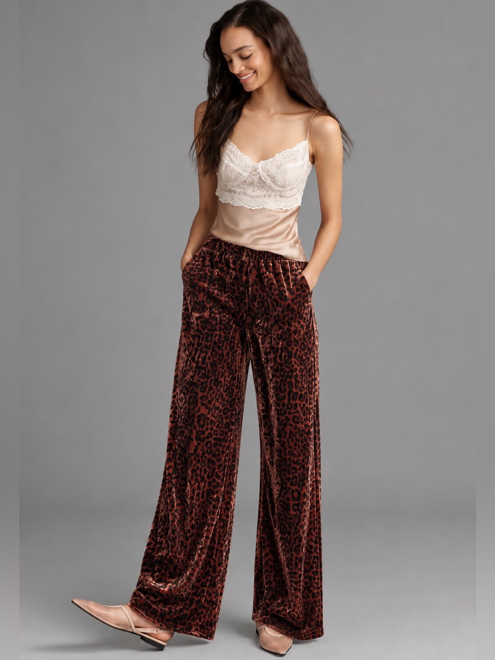 NWT Johnny Was Misty Leopard Velvet Wide Leg Pants Size L